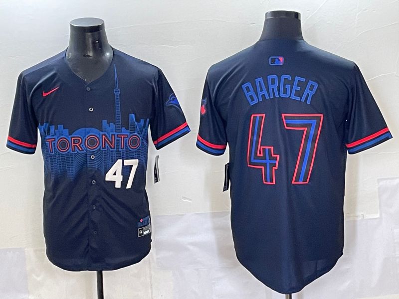 Men 2025 Toronto Blue Jays 47 Barger Black Joint Name Nike MLB Jersey style 2